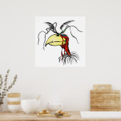 Cartoon Roodhals Vulture Bird Poster (Keuken)