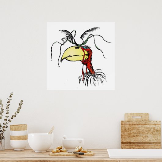 Cartoon Roodhals Vulture Bird Poster (Keuken)