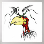 Cartoon Roodhals Vulture Bird Poster (Voorkant)