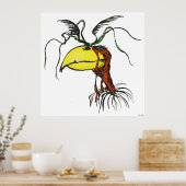 Cartoon Roodhals Vulture Bird Poster (Keuken)