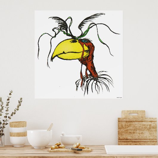 Cartoon Roodhals Vulture Bird Poster (Keuken)
