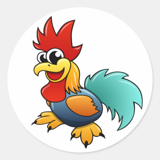 Cartoon Rooster Ronde Sticker (Voorkant)