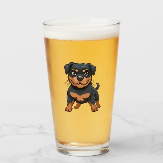 Cartoon Rottweiler Schattige stoer Glas (Voorkant gevuld)