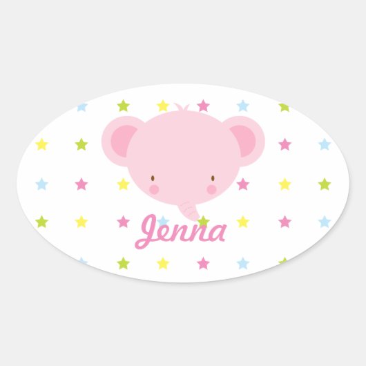 Cartoon Roze Baby Olifant Ovale Sticker (Voorkant)