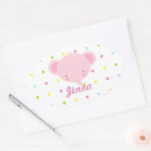 Cartoon Roze Baby Olifant Ovale Sticker (Envelop)