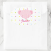 Cartoon Roze Baby Olifant Ovale Sticker (Tas)