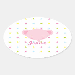 Cartoon Roze Baby Olifant Ovale Sticker