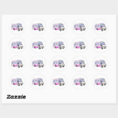 Cartoon Roze Camper Ronde Sticker (Vel)