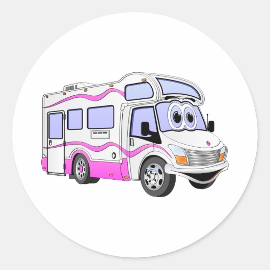 Cartoon Roze Camper Ronde Sticker (Voorkant)