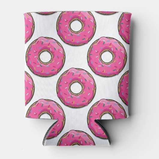 Cartoon roze donut met sprinken blikjeskoeler (Voorkant)
