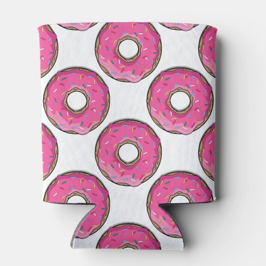 Cartoon roze donut met sprinken blikjeskoeler (Achterkant)