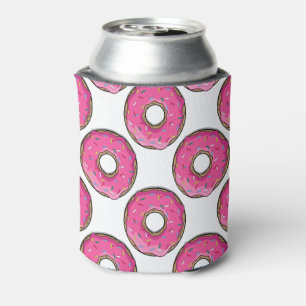 Cartoon roze donut met sprinken blikjeskoeler