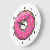 Cartoon roze donut met sprinken grote klok (Hoek)