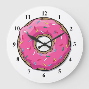 Cartoon roze donut met sprinken grote klok