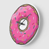 Cartoon roze donut met sprinken grote klok (Hoek)