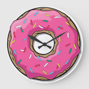 Cartoon roze donut met sprinken grote klok