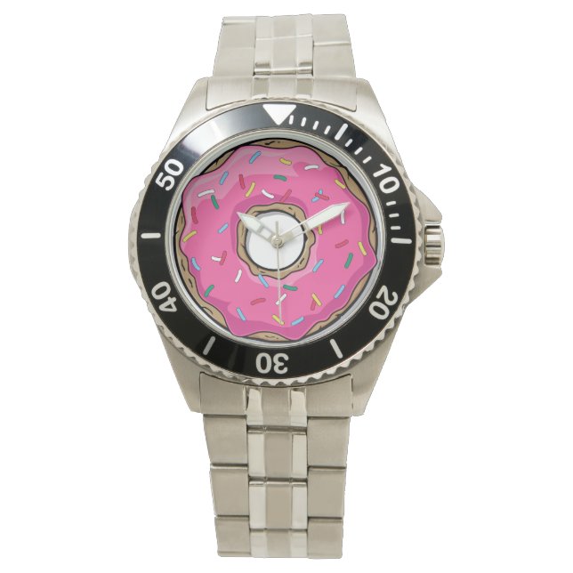 Cartoon roze donut met sprinken horloge (Voorkant)