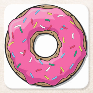 Cartoon roze donut met sprinken kartonnen onderzetters