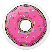 Cartoon roze donut met sprinken keramische knop (Voorkant)