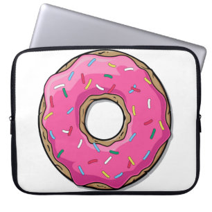 Cartoon roze donut met sprinken laptop sleeve
