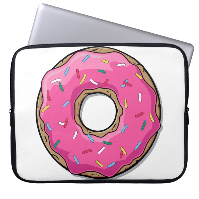 Cartoon roze donut met sprinken laptop sleeve (Voorkant)