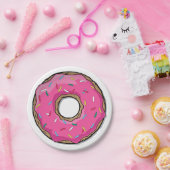 Cartoon roze donut met sprinken papieren bordje (Feest)