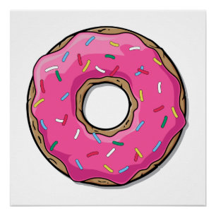 Cartoon roze donut met sprinken poster