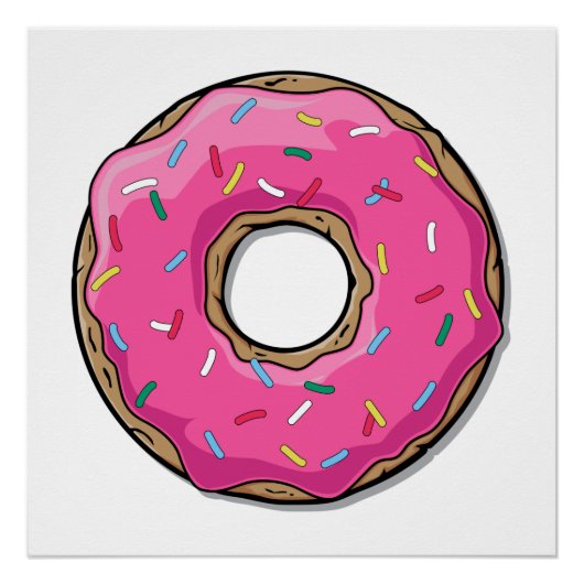 Cartoon roze donut met sprinken poster (Voorkant)