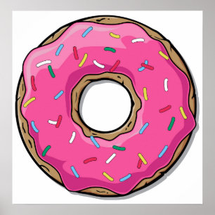 Cartoon roze donut met sprinken poster