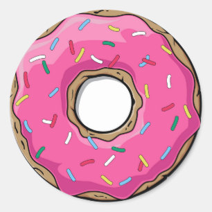 Cartoon roze donut met sprinken ronde sticker