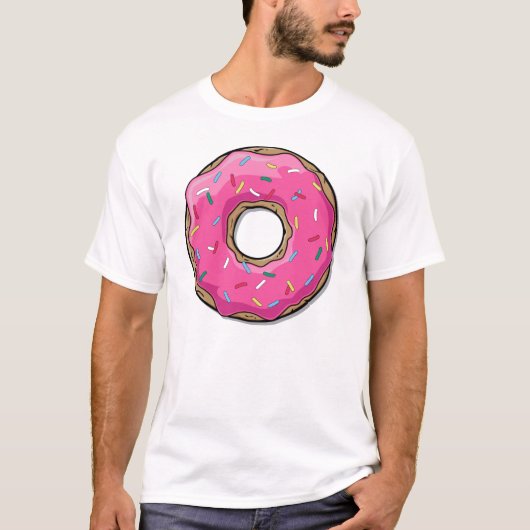 Cartoon roze donut met sprinken t-shirt (Voorkant)