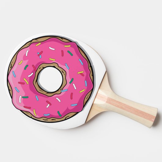 Cartoon roze donut met sprinken tafeltennisbatje (Zijkant)
