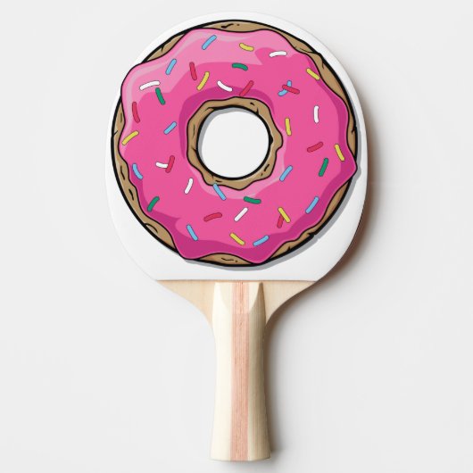 Cartoon roze donut met sprinken tafeltennisbatje (Voorkant)