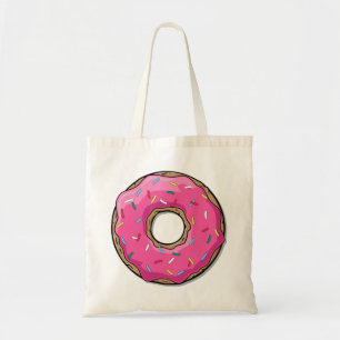 Cartoon roze donut met sprinken tote bag