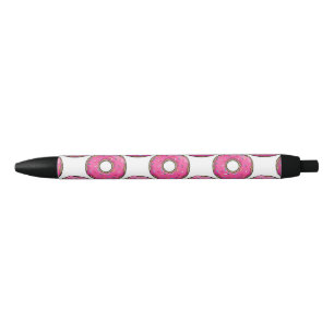 Cartoon roze donut met sprinken zwarte inkt pen