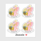 Cartoon roze draak met schat en tekst sticker (Vel)