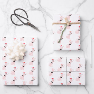 Cartoon roze hond Cheeky Dog Kerstmis Inpakpapier Vel
