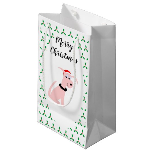 Cartoon roze hond Cheeky Dog Kerstmis Klein Cadeauzakje (Voorkant Gekanteld)