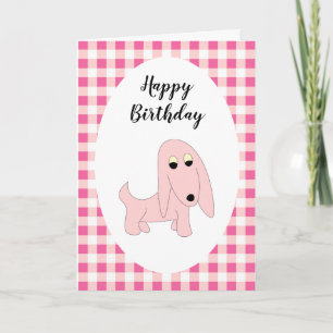 Cartoon roze hond  Pooch roze verjaardag Kaart