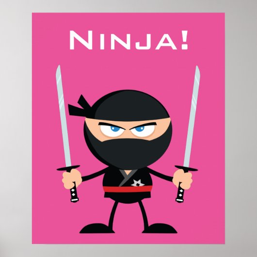 Cartoon roze ninja warrior met twee Katana Poster (Voorkant)