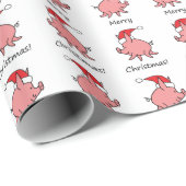 Cartoon Roze Piglet Piggy Red Santa Hat Cadeaupapier (Rol Hoek)