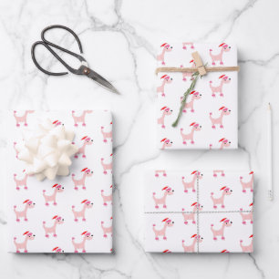 Cartoon roze poedel Posh Paws Kerstmis Inpakpapier Vel