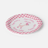 Cartoon roze poodle Posh Paws gingham jarig Papieren Bordje (Gekanteld)