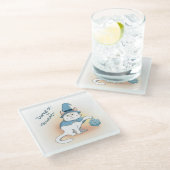 Cartoon RPG Wizard Kat met desktop Glazen Onderzetter (Schuin)