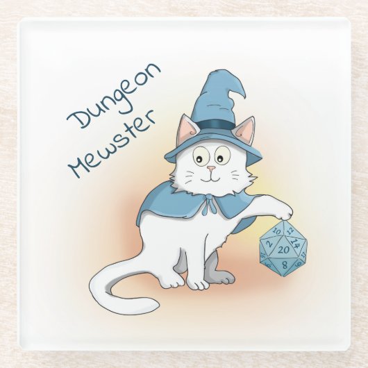 Cartoon RPG Wizard Kat met desktop Glazen Onderzetter (Voorkant)