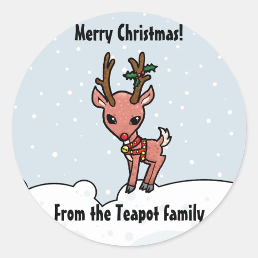 Cartoon Rudolf aanpassen Kerst sticker (Voorkant)