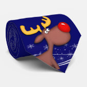 Cartoon Rudolf tijdens Blue Christmas Stropdas (Opgerold)