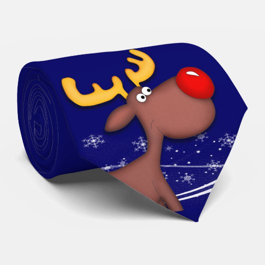 Cartoon Rudolf tijdens Blue Christmas Stropdas (Opgerold)