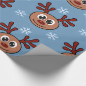 Cartoon Rudolph Red Nosed Rendier en Sneeuwvlokken Cadeaupapier (Hoek)