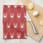 Cartoon Rudolph Red Pattern Theedoek (Quarter Fold)